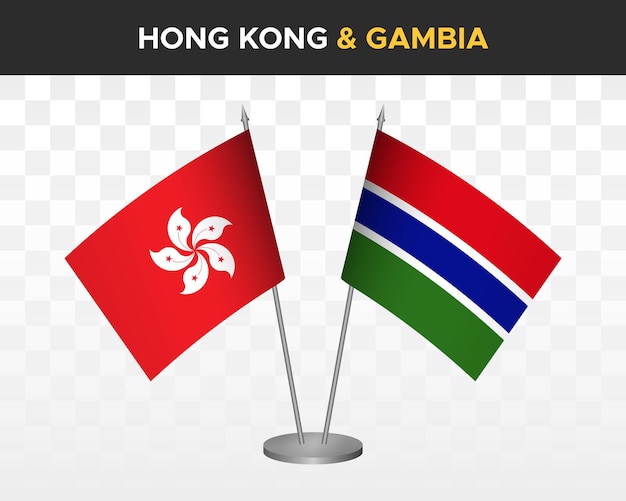 Hong Kong vs gambia escritorio banderas maqueta aislado 3d vector ilustración mesa bandera