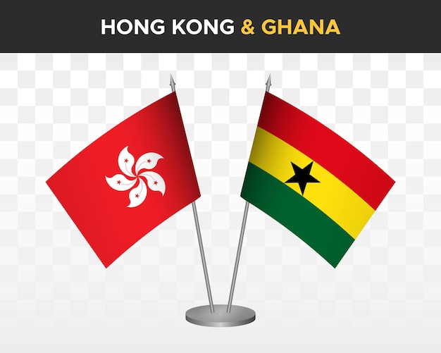 Hong kong vs ghana escritorio banderas maqueta aislado 3d vector ilustración tabla bandera