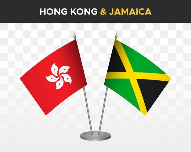 Hong Kong vs jamaica escritorio banderas maqueta aislado 3d vector ilustración tabla bandera