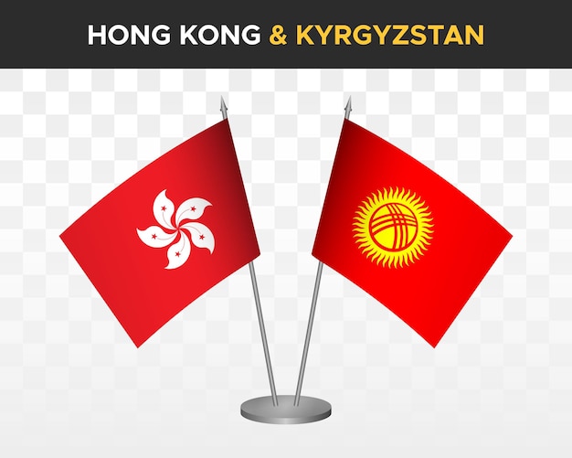 Hong Kong vs Kirguistán escritorio banderas maqueta aislado 3d vector ilustración tabla bandera