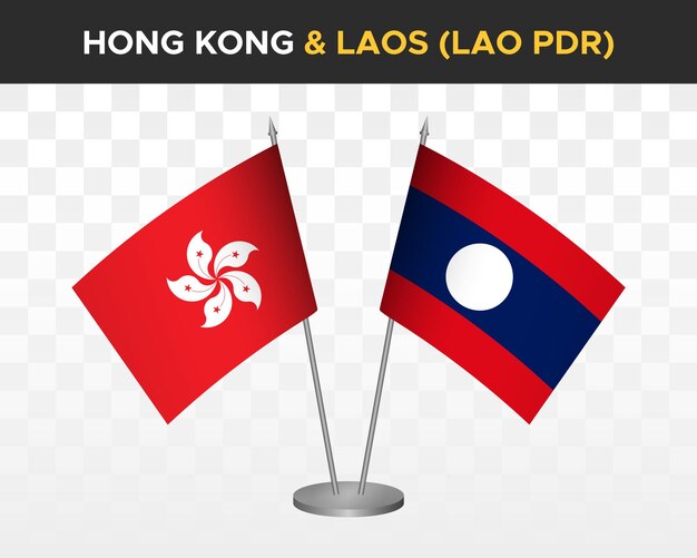 Hong Kong vs laos lao pdr escritorio banderas maqueta aislado 3d vector ilustración tabla bandera