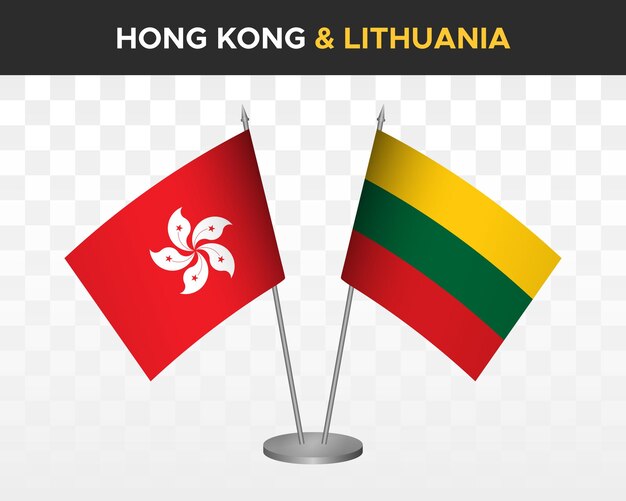 Hong Kong vs lituania escritorio banderas maqueta aislado 3d vector ilustración tabla bandera