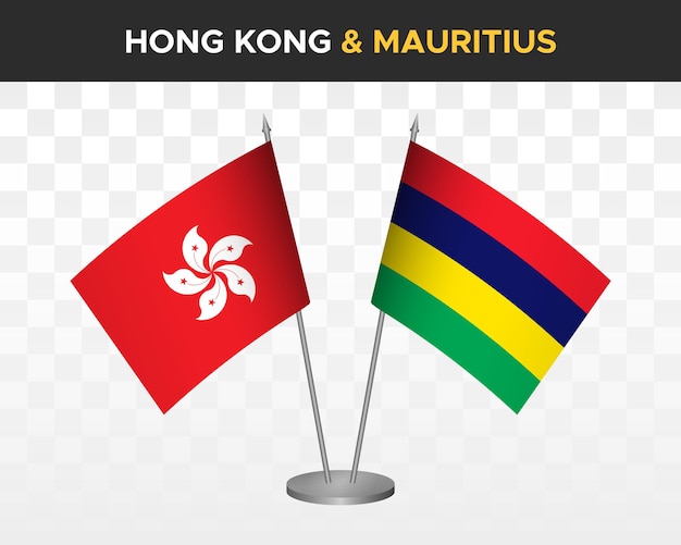 Hong Kong vs mauricio escritorio banderas maqueta aislado 3d vector ilustración tabla bandera