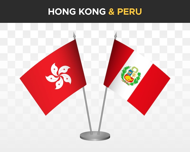 Hong Kong vs peru escritorio banderas maqueta aislado 3d vector ilustración tabla bandera