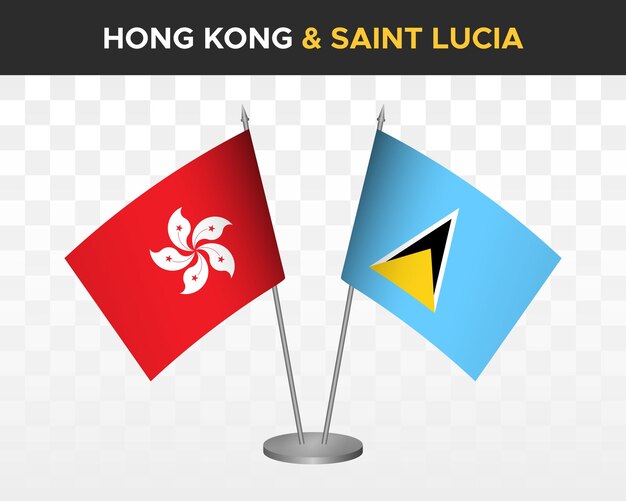 Hong Kong vs santa lucía escritorio banderas maqueta aislado 3d vector ilustración tabla bandera