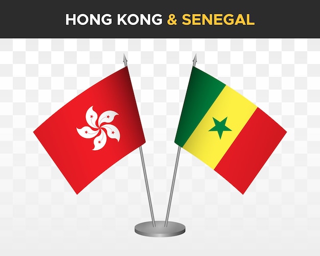 Hong Kong vs senegal banderas de escritorio maqueta aislado 3d vector ilustración tabla bandera