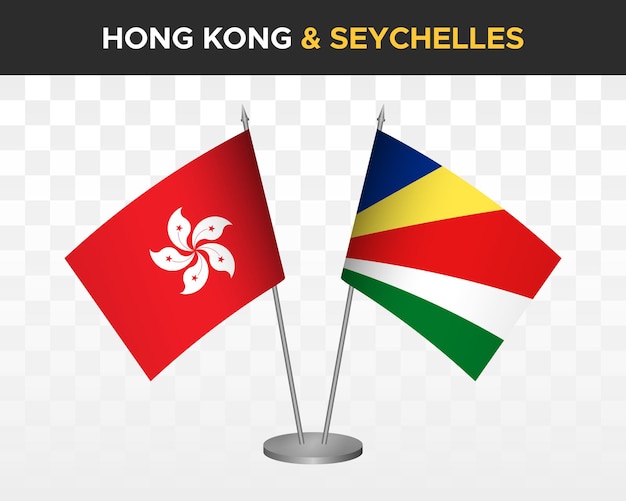 Hong Kong vs seychelles maqueta de banderas de escritorio aislado 3d vector ilustración bandera de mesa
