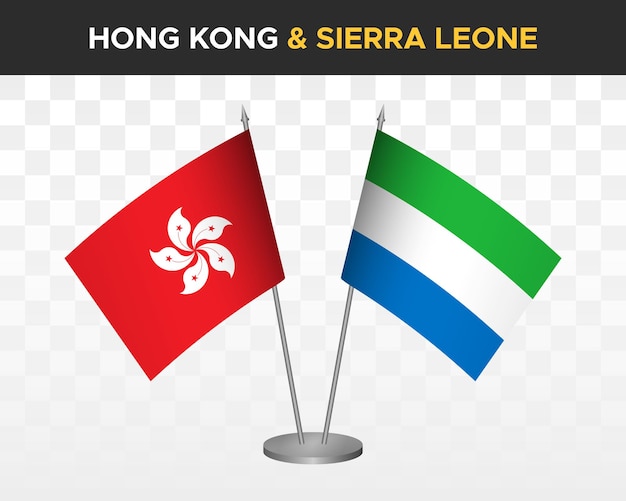 Hong Kong vs sierra leona escritorio banderas maqueta aislado 3d vector ilustración tabla bandera