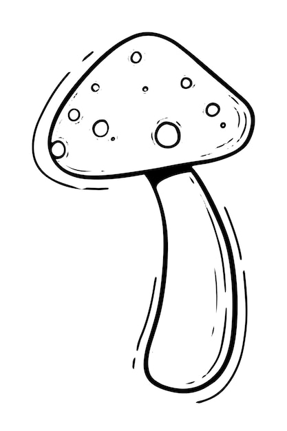 Hongo Amanita con puntos de doodle lineales.