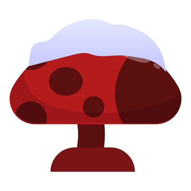 El hongo rojo está cubierto de nieve en el bosque de invierno icono de estilo de dibujos animados
