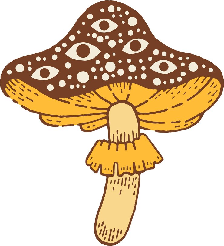 Vector un hongo con un sombrero amarillo y un sombrero amarillo grande.