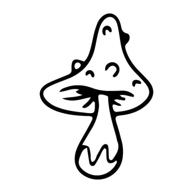 Hongo Toadstool con manchas en el sombrero ilustración en blanco y negro en el arte de la línea