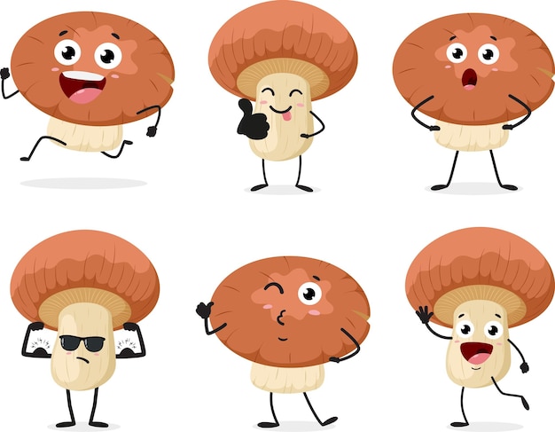 Los hongos divertidos de dibujos animados con diferentes expresiones