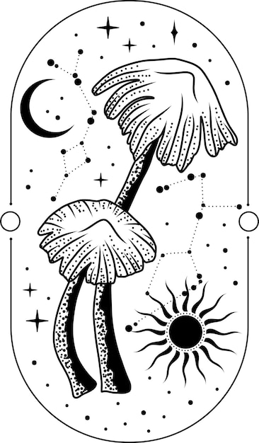 Hongos Hongos místicos Logotipo Póster Ilustración vectorial
