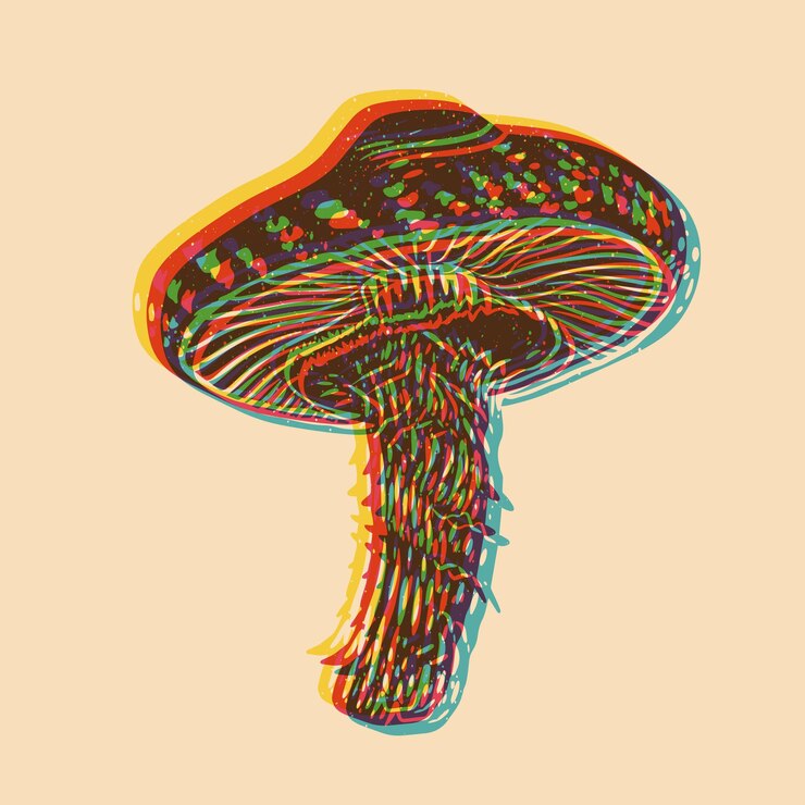 Vector hongos ilustración vectorial efecto de impresión risograph efecto glitch ilustración vectorial