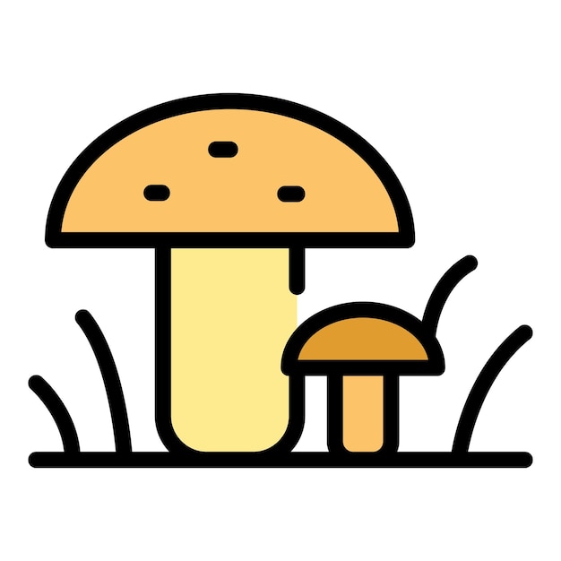 Los hongos son el icono del turismo ecológico, el vector del contorno, el viaje a pie, el bosque, la naturaleza, el color plano.