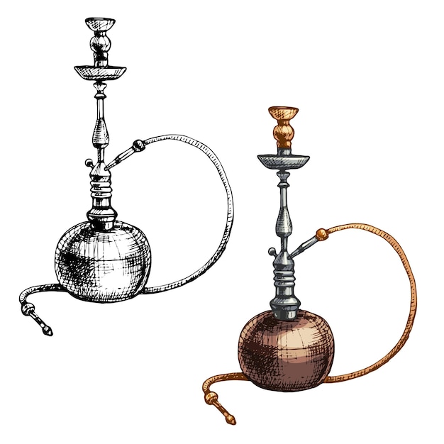 Hookah Vintage eclosión de color ilustración aislado en blanco