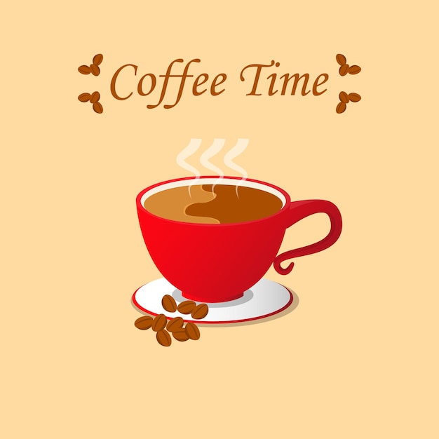 Hora del café con una taza roja de ilustración de café por diseño vectorial