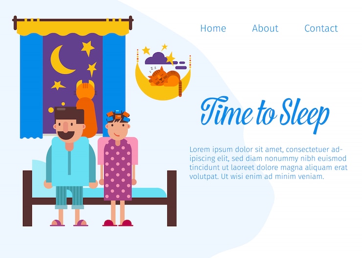 Vector hora de dormir y buenas noches página de inicio del sitio web o plantilla web