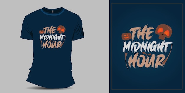 La hora de la medianoche con diseño de camiseta de elementos de halloween.