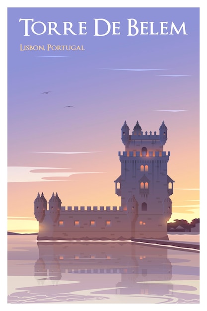 Hora de la torre de Belem para viajar cartel de vector de calidad