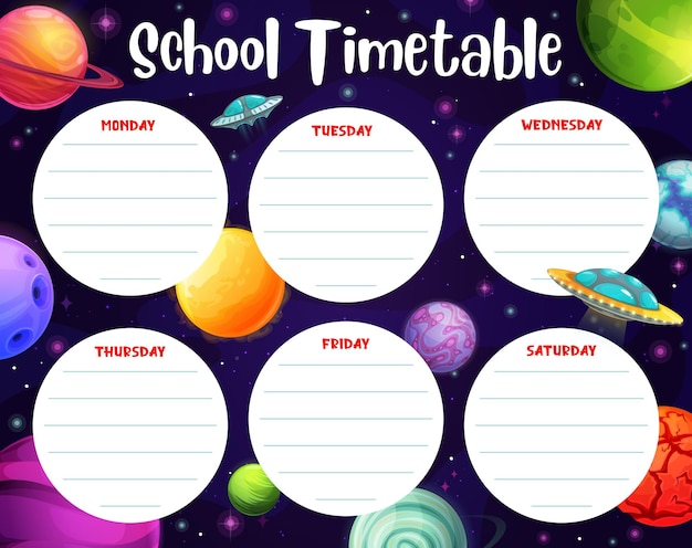 Horario escolar calendario planificador espacio planetas