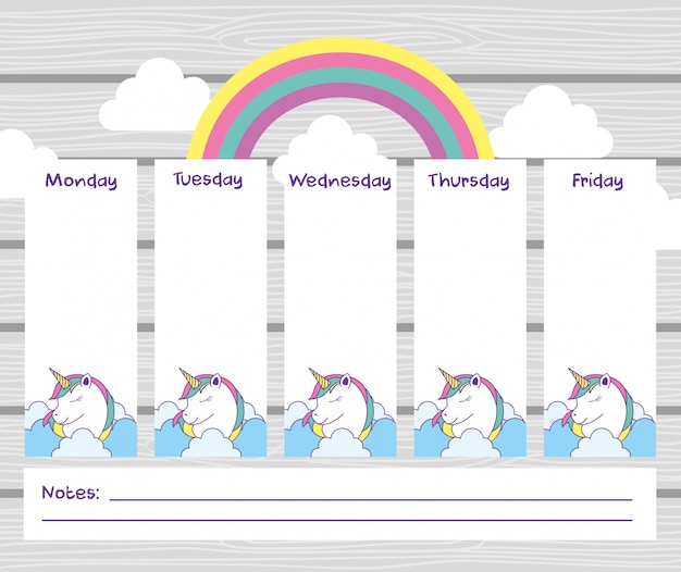 Horario escolar con lindo universo de fantasía