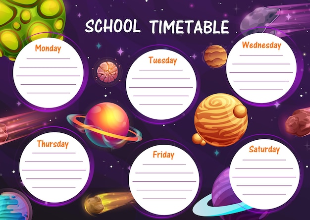 horario escolar de planetas espaciales de dibujos animados