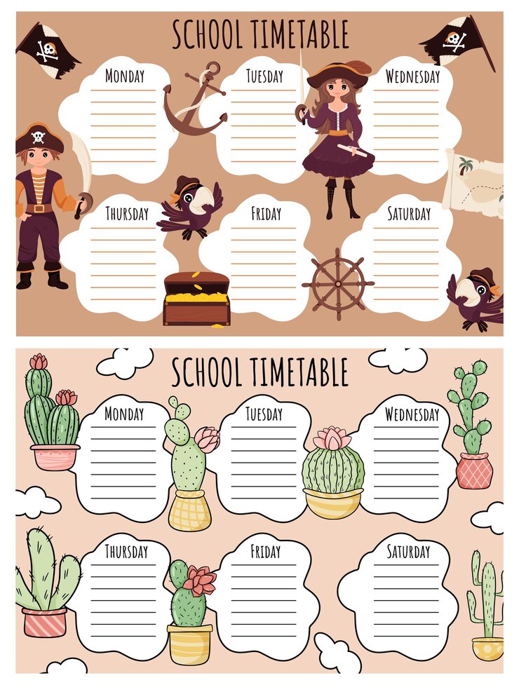 Vector horario escolar. plantilla de vector de horario semanal para estudiantes de la escuela