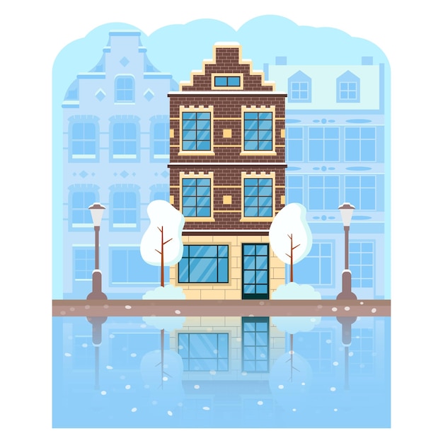 Horario de invierno Amsterdam.Calle con fachadas de casas.