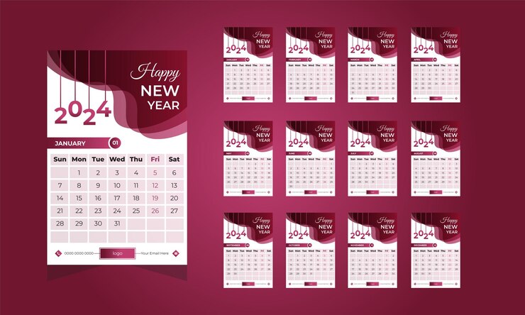 horario mensual vectorial 2024 plantilla de calendario de pared Diseño