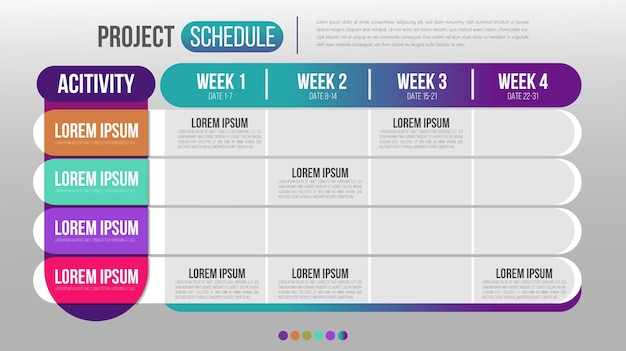 Horario del proyecto gráfico de eventos de actividades horario diario y semanal plantilla de diseño infográfico
