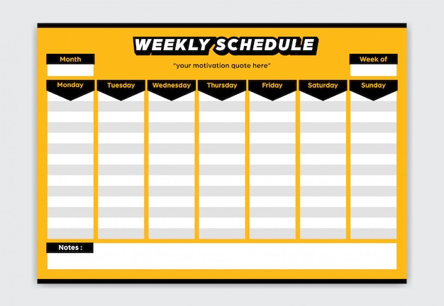 Horario semanal planificador de estilo de color amarillo y negro audaz de lunes a domingo