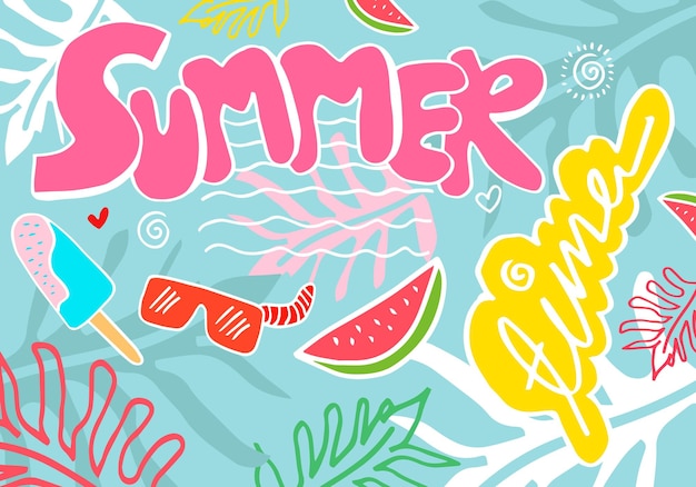 Horario de verano Doodles icono de verano sobre fondo blanco