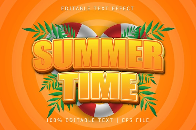 Horario de verano Efecto de texto editable Estilo moderno en relieve en 3 dimensiones