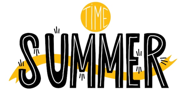 Horario de verano Letras decorativas de eslogan negro con cinta amarilla Ilustración vectorial