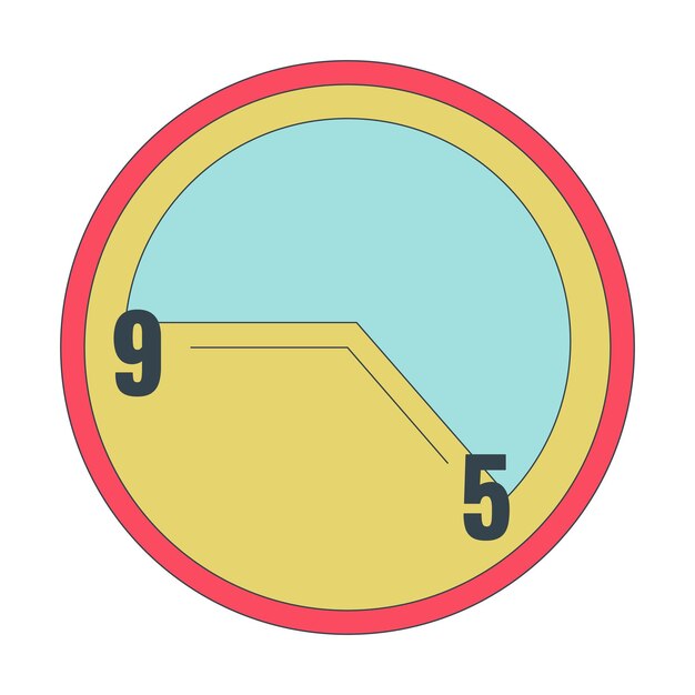 Horas de trabajo de 9 a 5 horas objeto de dibujos animados lineal 2D equilibrio de la vida laboral período de plazo hora de cierre elemento vectorial de línea aislada del reloj fondo blanco día de trabajo ilustración de punto plano en color