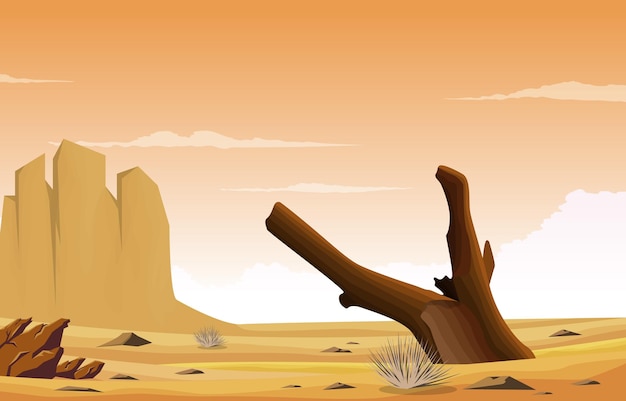 Vector horizon sky western american dead tree vasto desierto paisaje ilustración