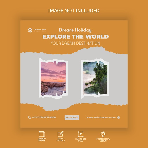 Horizontal Explora el mundo viajes vacaciones negocios plana redes sociales publicación de instagram 10