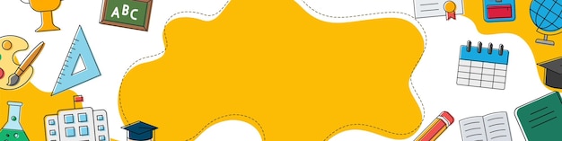 Horizontal De vuelta a la escuela con elementos de íconos educativos Ilustración vectorial