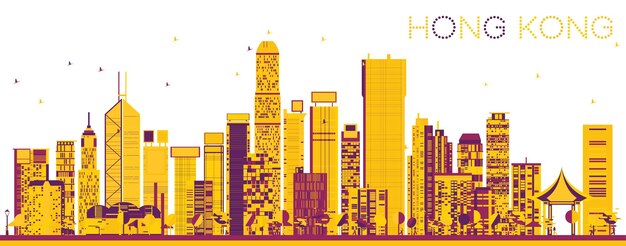 Horizonte abstracto de Hong Kong China con edificios de color. Ilustración de vector. Concepto de turismo y viajes de negocios con arquitectura moderna. Paisaje urbano de Hong Kong con hitos.