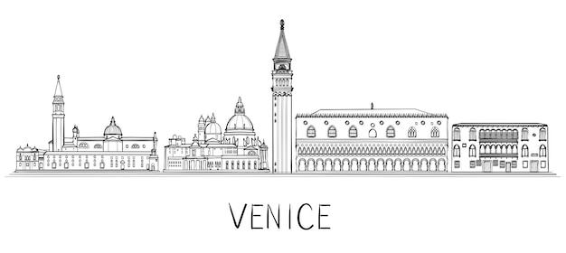 Vector horizonte de la arquitectura de venecia blanco y negro