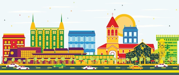 Vector horizonte de cannes con edificios de color y cielo azul. ilustración de vector. concepto de turismo y viajes de negocios con edificios históricos. imagen para el cartel de presentación y el sitio web.