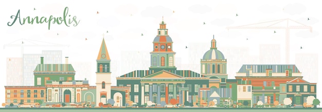 Vector horizonte de la ciudad de annapolis maryland con edificios de color. ilustración de vector. concepto de turismo y viajes de negocios con arquitectura histórica. paisaje urbano de annapolis estados unidos con hitos.