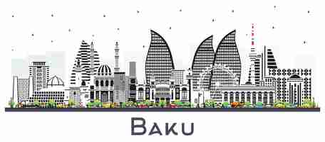 Vector horizonte de la ciudad de bakú azerbaiyán con edificios de color aislados en blanco ilustración vectorial paisaje urbano de bakú con puntos de referencia