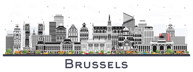 Vector horizonte de la ciudad de bruselas bélgica con edificios de color aislado en blanco