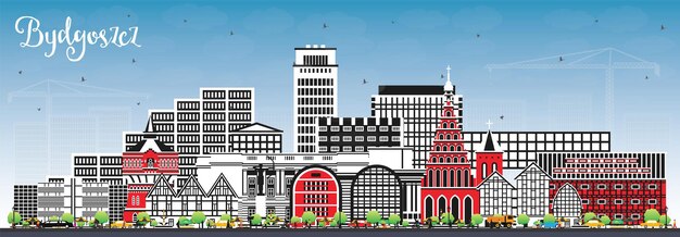 El horizonte de la ciudad de Bydgoszcz Polonia con edificios de color y cielo azul Ilustración vectorial El paisaje urbano de Bydgoszcz con puntos de referencia El concepto de viajes de negocios y turismo con arquitectura moderna e histórica