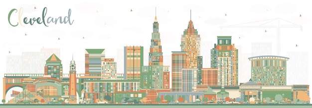 Vector horizonte de la ciudad de cleveland ohio con edificios de color