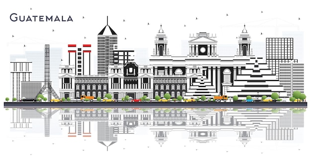 Horizonte de la ciudad de Guatemala con edificios grises y reflejos aislados en blanco. Ilustración de vector. Concepto de turismo y viajes de negocios con arquitectura moderna. Paisaje urbano de Guatemala con hitos.