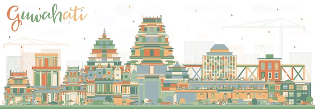 Horizonte de la ciudad de guwahati india con edificios de color. ilustración de vector. concepto de turismo y viajes de negocios con arquitectura histórica. paisaje urbano de guwahati con hitos.